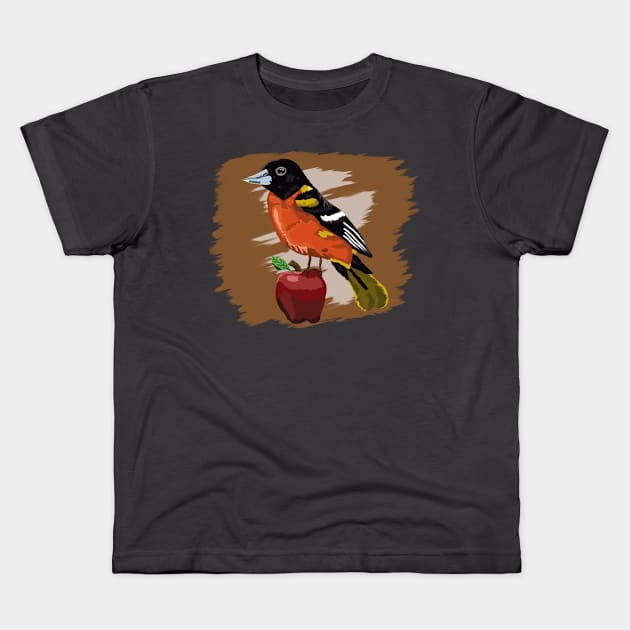 Midwest Oriole over a Earthy Background Kids T-Shirt by BjernRaz